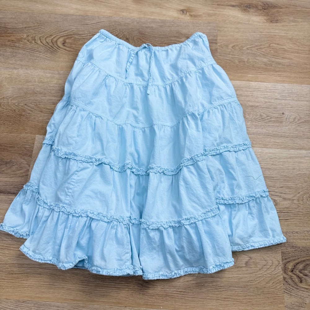 Mini Boden Blue Tiered Ruffle Skirt Kids Size 11-12Y Cotton Casual Cute Boho